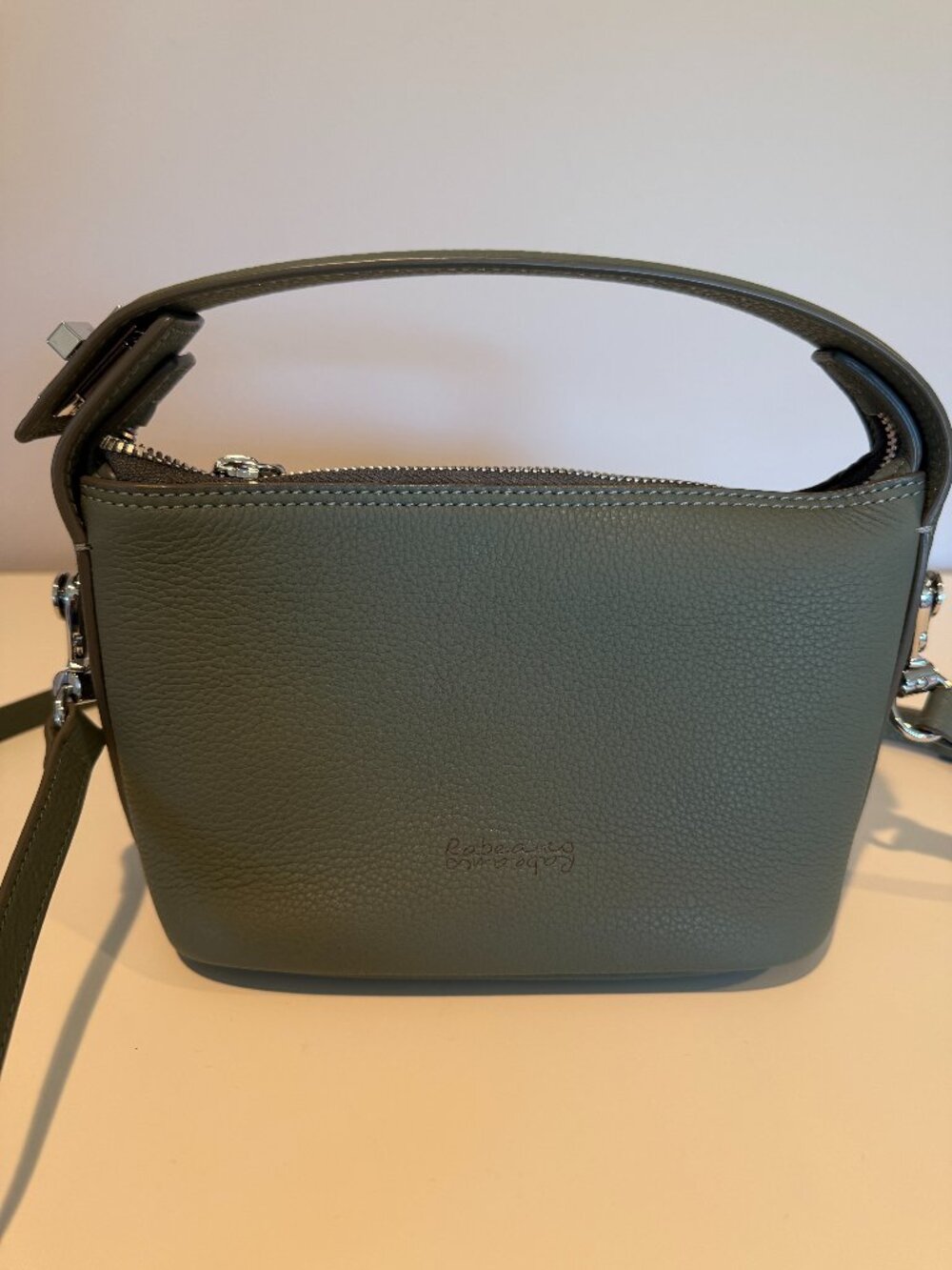 Rabeanco Genuine Leather Bag Green Cross Body Detachable Strap